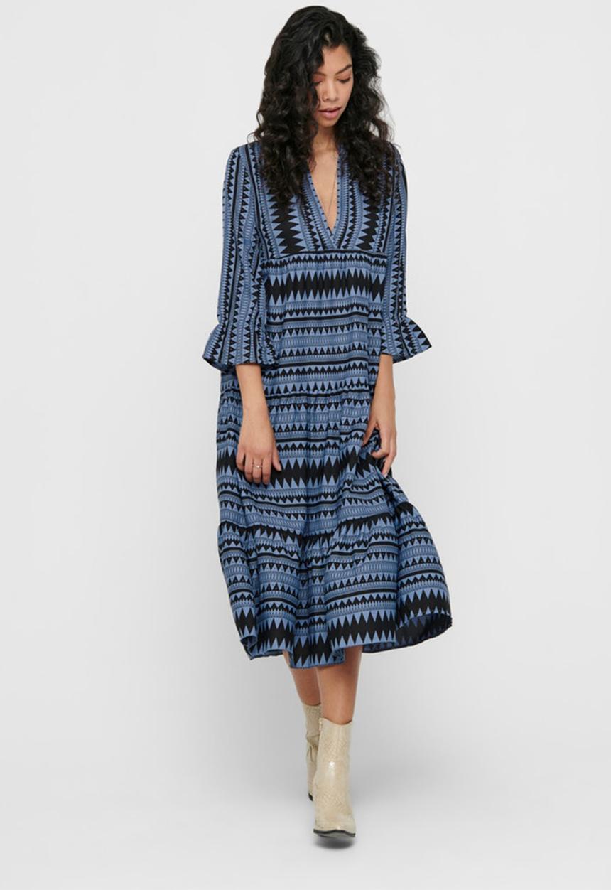 ONLY - Naya athena 3/4 long dress wvn - blue & black