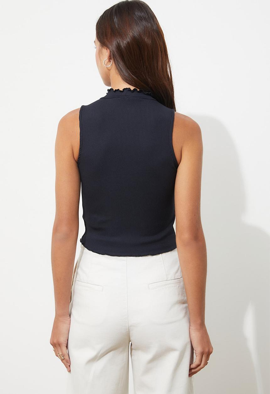 Trendyol - Siyah stand collar ribbed knit blouse - black