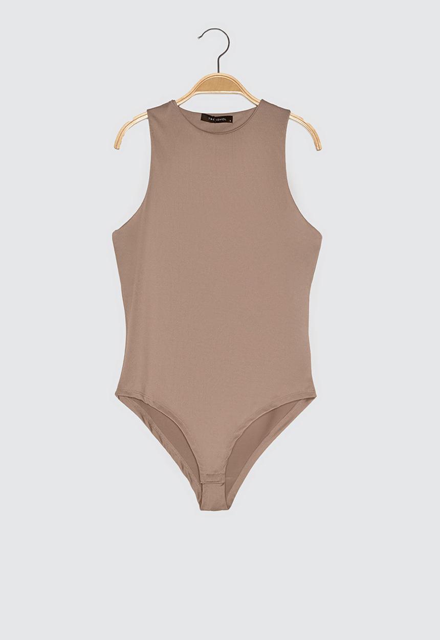 Trendyol - Vizon snap fastener knitted bodysuit - taupe
