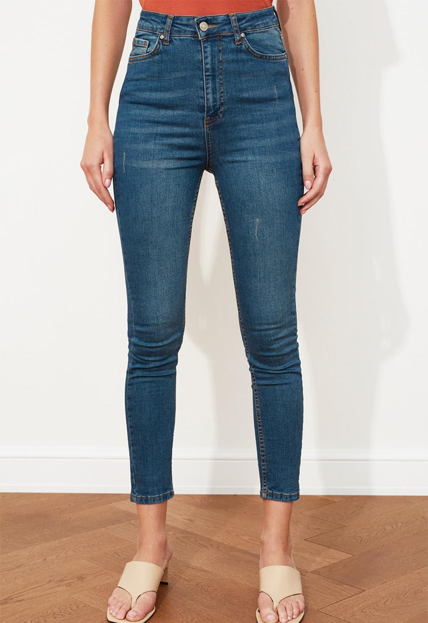 Trendyol - Fray high waist skinny jeans - blue