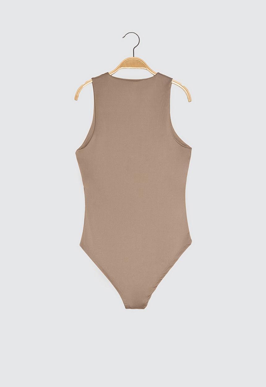 Trendyol - Vizon snap fastener knitted bodysuit - taupe