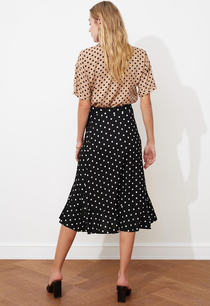 Trendyol - Polka dot pattern knitted skirt - black & white 