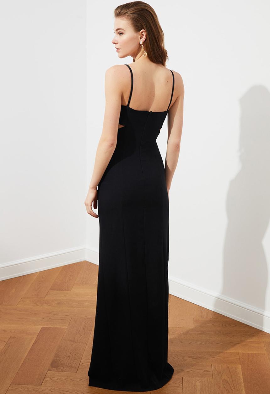 Trendyol - Siyah low-cut detailed evening dress - black