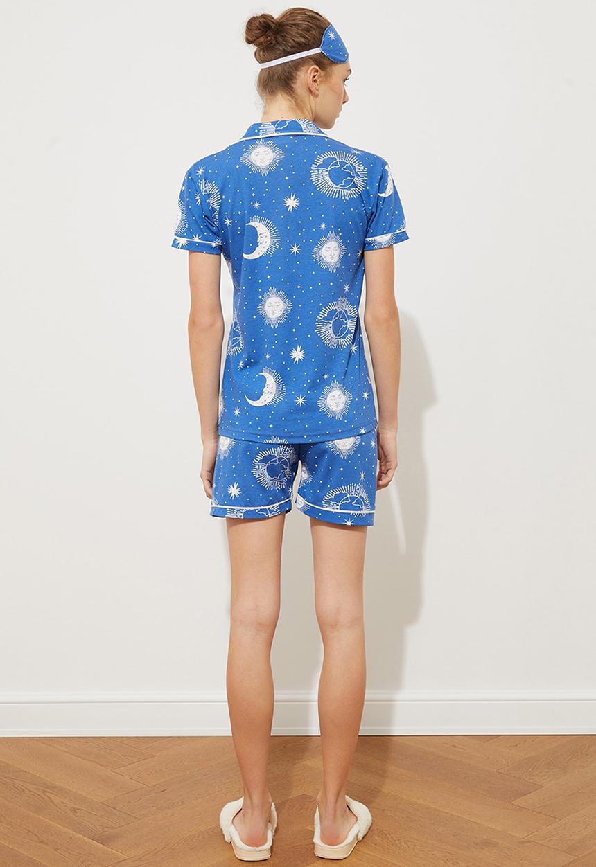 Trendyol - Printed knitted pajamas set - blue
