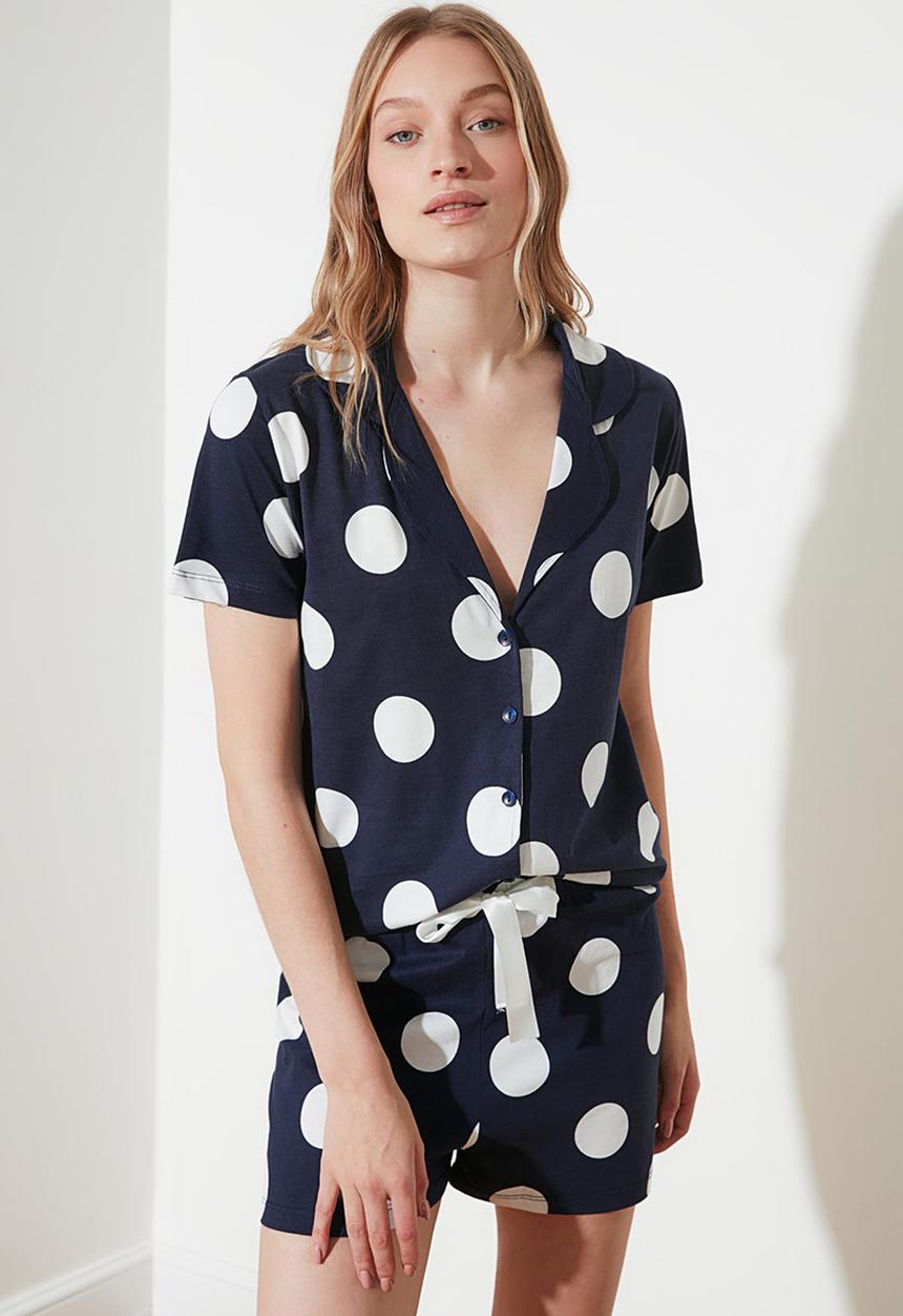 Trendyol - Polka dot knitted pajamas set - navy