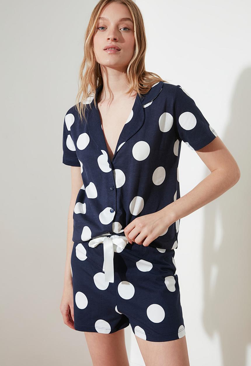 Trendyol - Polka dot knitted pajamas set - navy