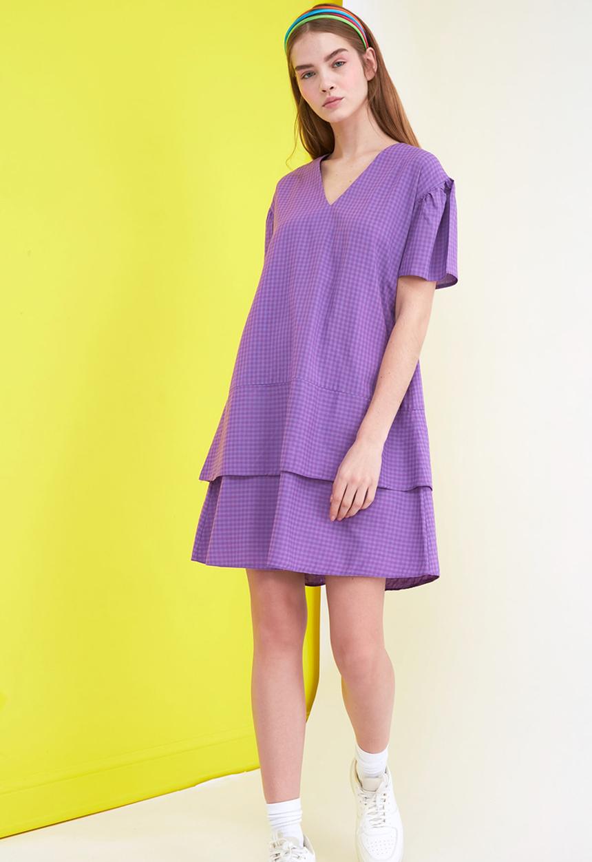 Trendyol - Checkered ruffle wide cut dress - purple