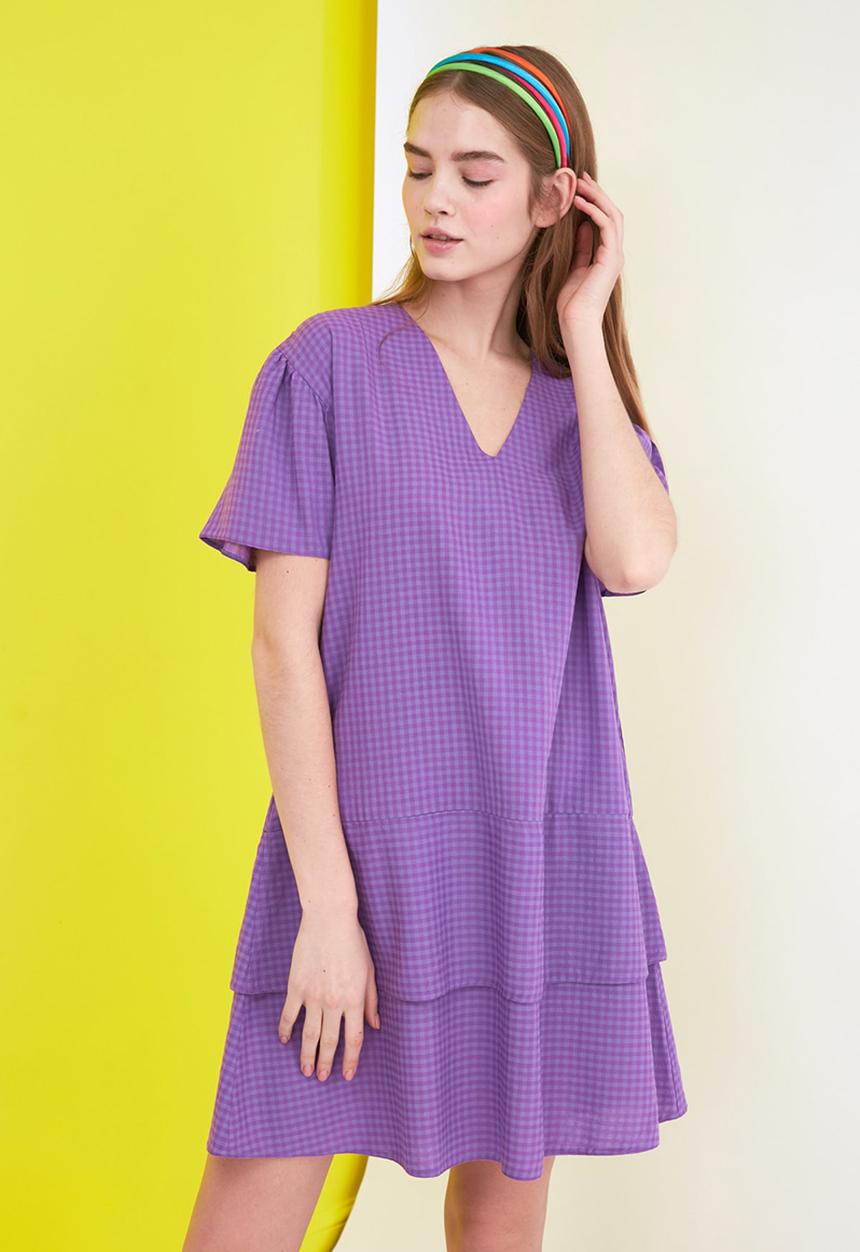 Trendyol - Checkered ruffle wide cut dress - purple