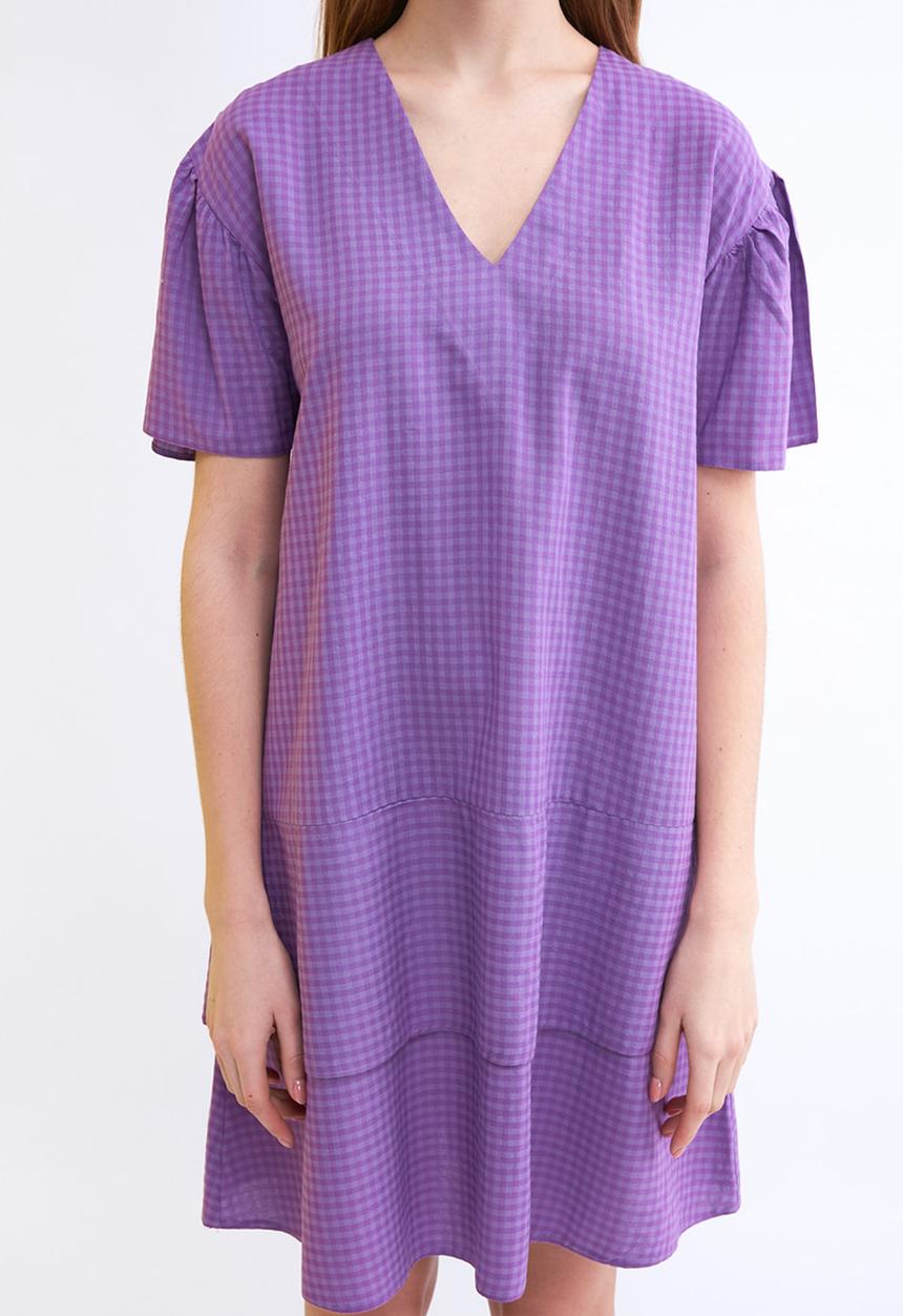 Trendyol - Checkered ruffle wide cut dress - purple