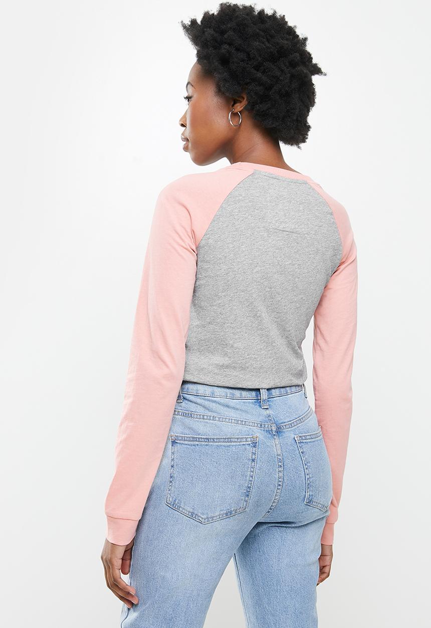 Aca Joe - Raglan long sleeve tee - grey & pink