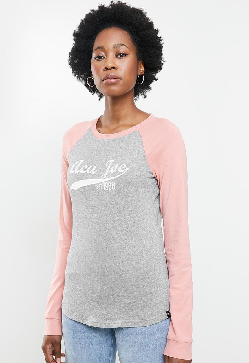 Aca Joe - Raglan long sleeve tee - grey & pink