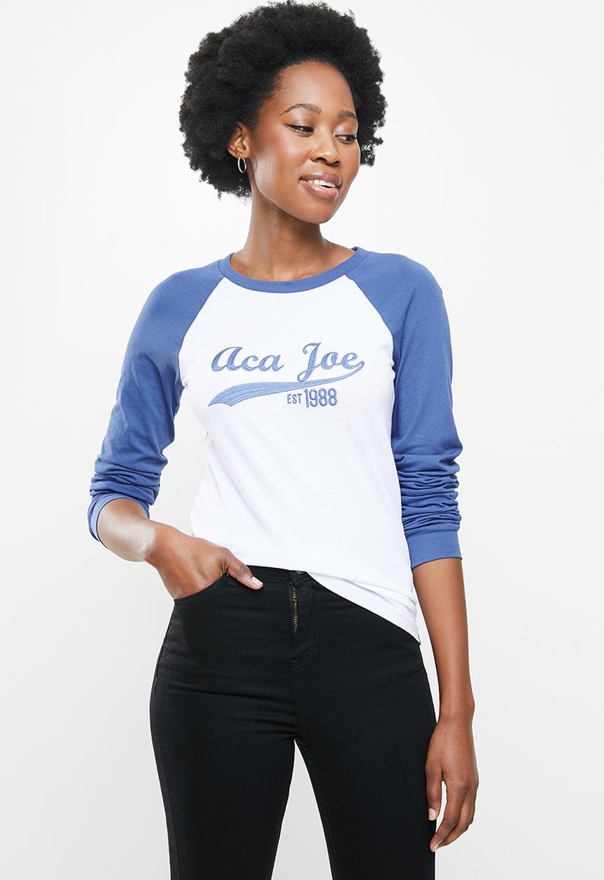 Aca Joe - Raglan long sleeve tee - white & navy