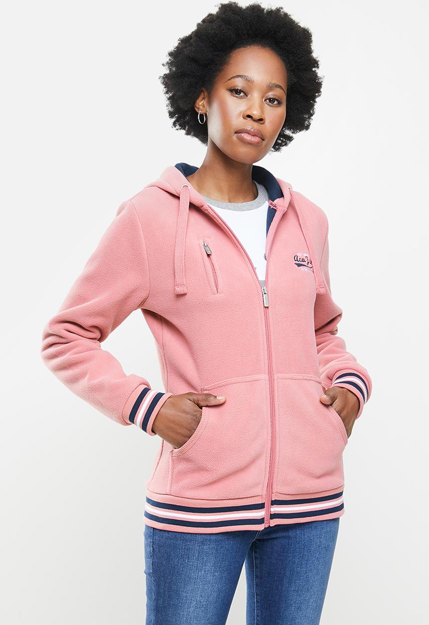 Aca Joe - Polar fleece zip through hoodie - dusty pink