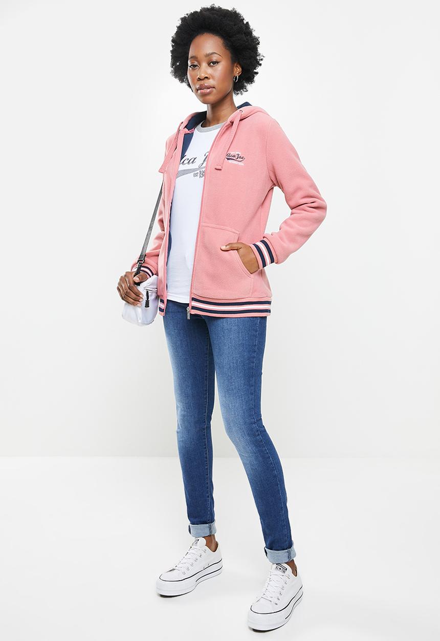 Aca Joe - Polar fleece zip through hoodie - dusty pink