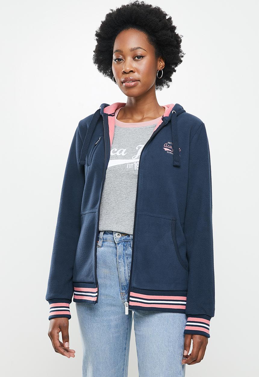 Aca Joe - Polar fleece zip through hoodie- navy
