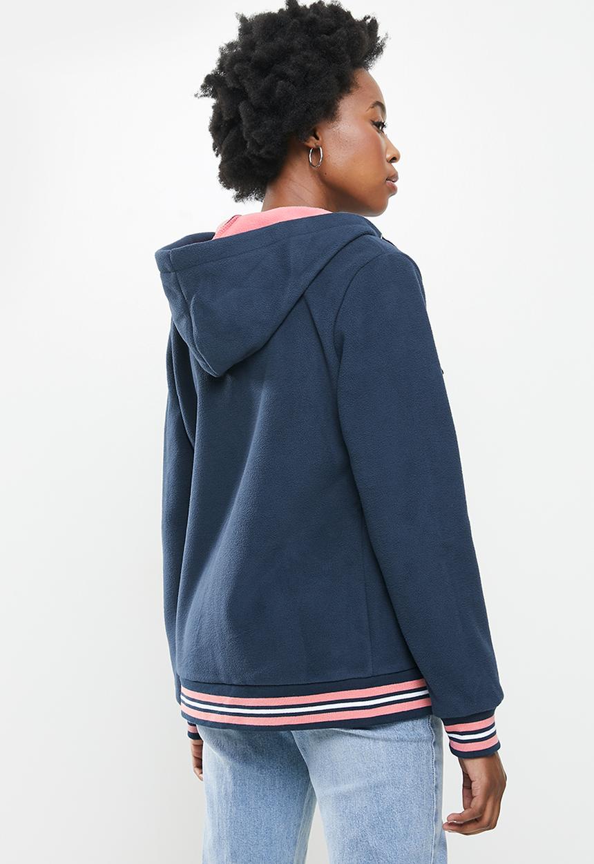 Aca Joe - Polar fleece zip through hoodie- navy
