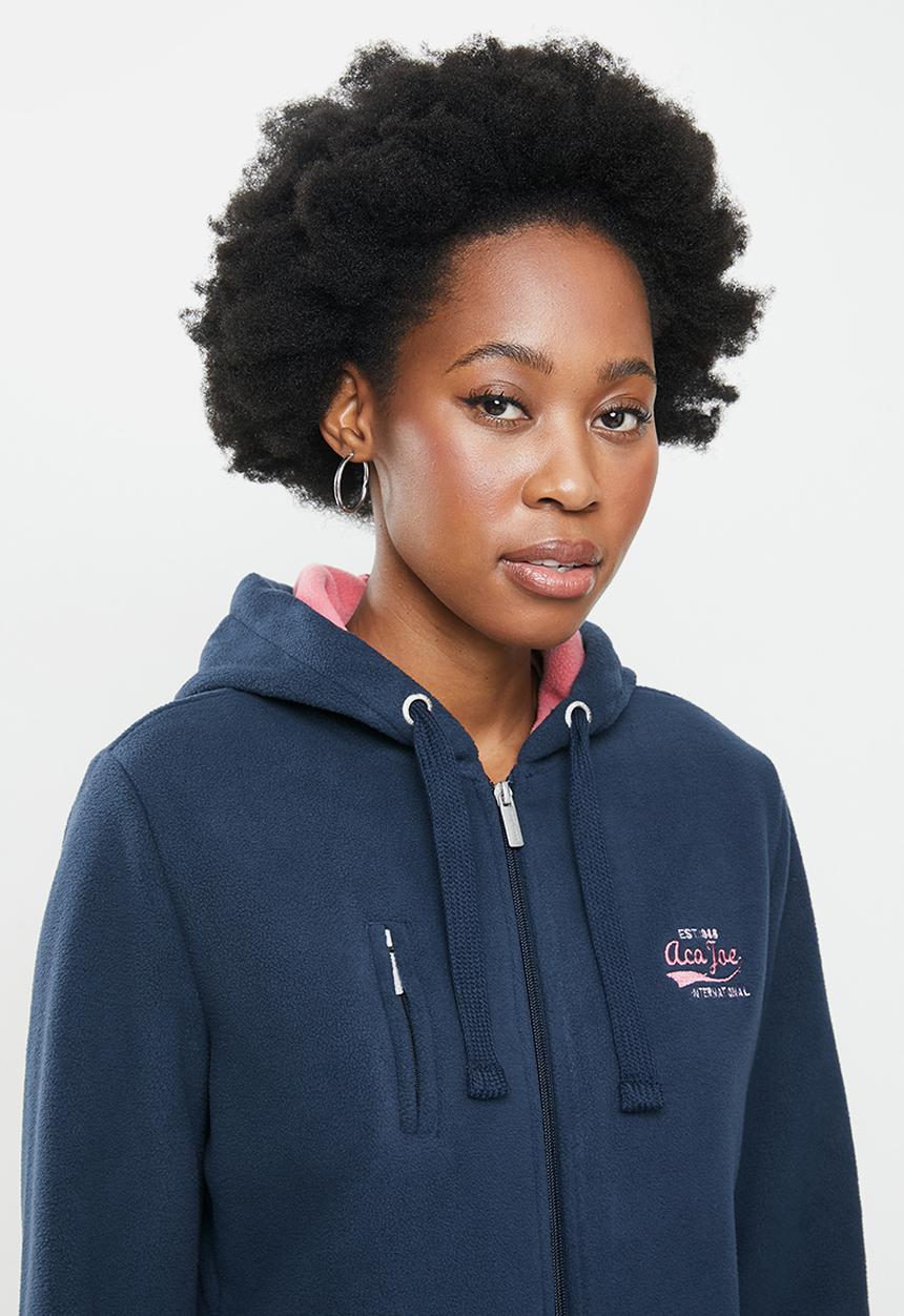 Aca Joe - Polar fleece zip through hoodie- navy