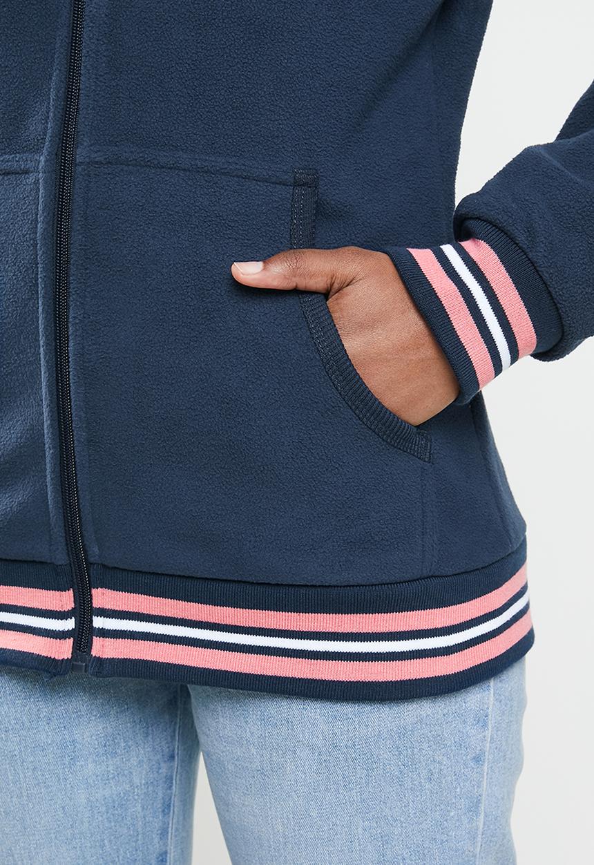 Aca Joe - Polar fleece zip through hoodie- navy