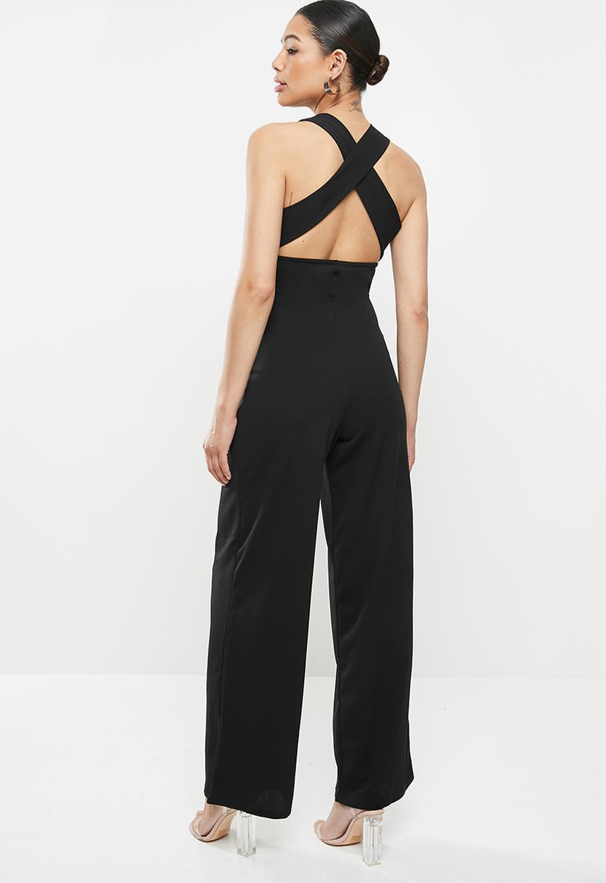 Missguided - X back wide leg scuba crepe jumpsuit - black