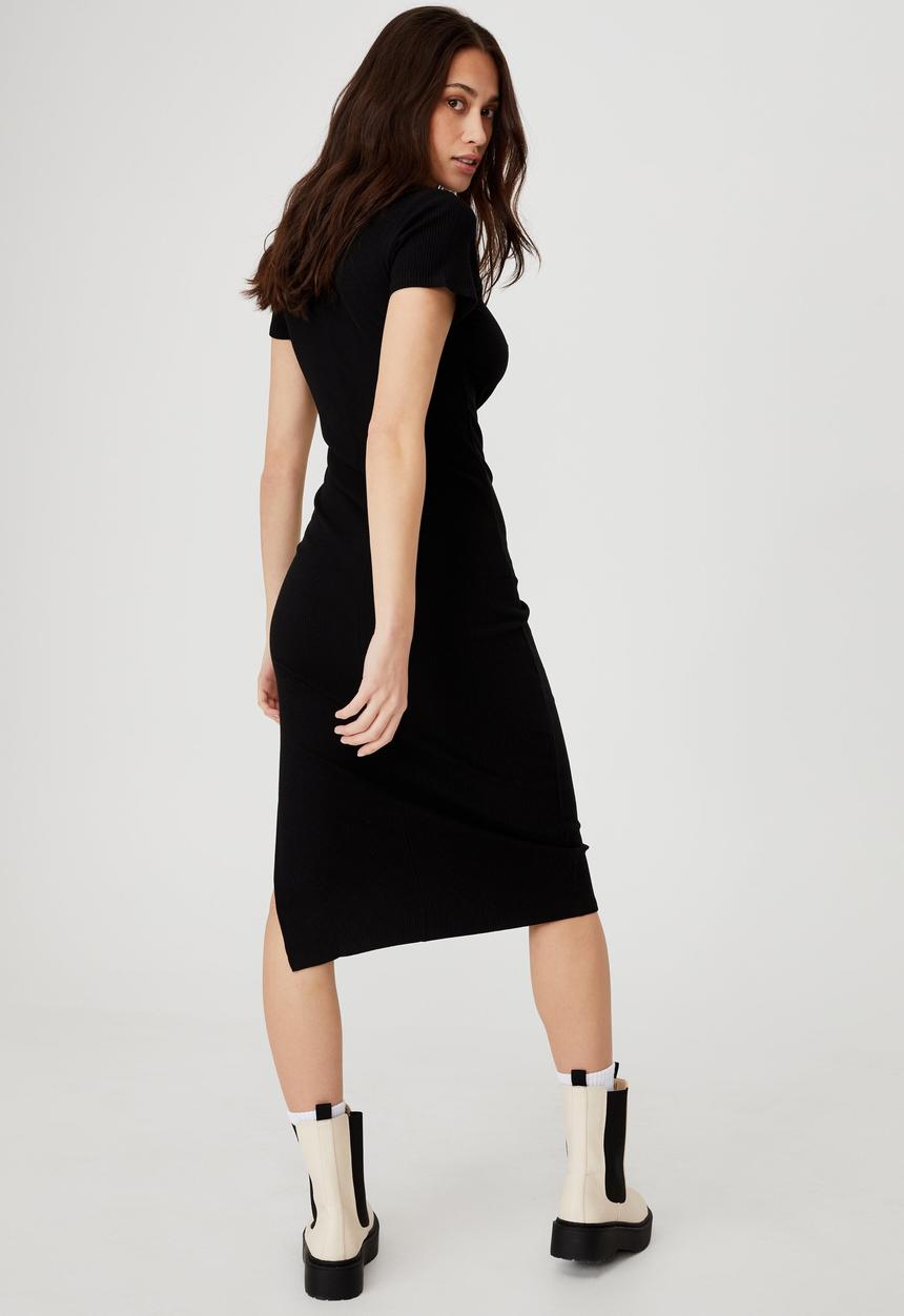 Cotton On - Essential split short sleeve midi dress - black