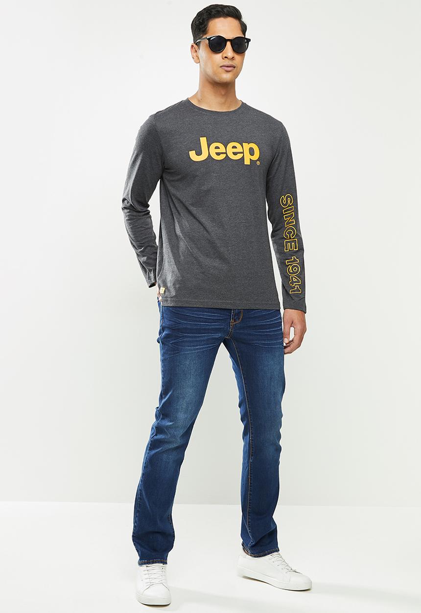 JEEP - Emerson long sleeve graphic tee - charcoal