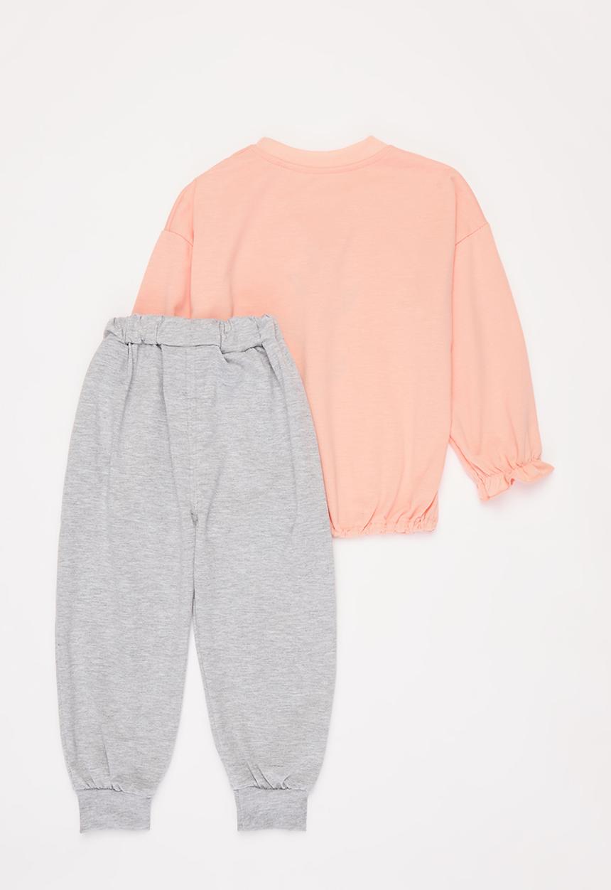 Pop Candy - Girls top & jogger set with pompoms - pink & grey