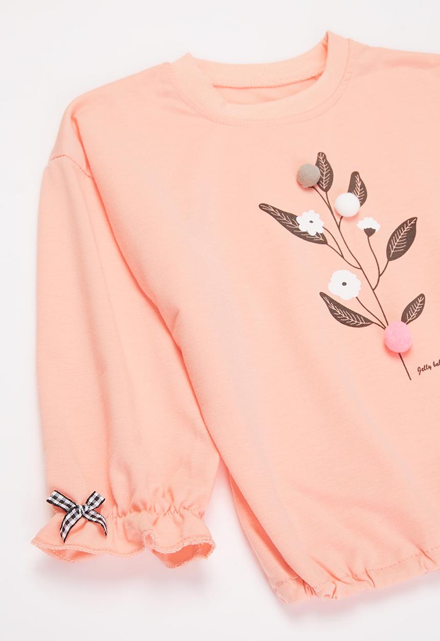 Pop Candy - Girls top & jogger set with pompoms - pink & grey