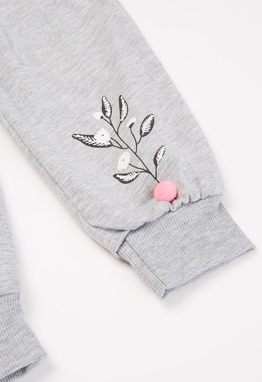 Pop Candy - Girls top & jogger set with pompoms - pink & grey
