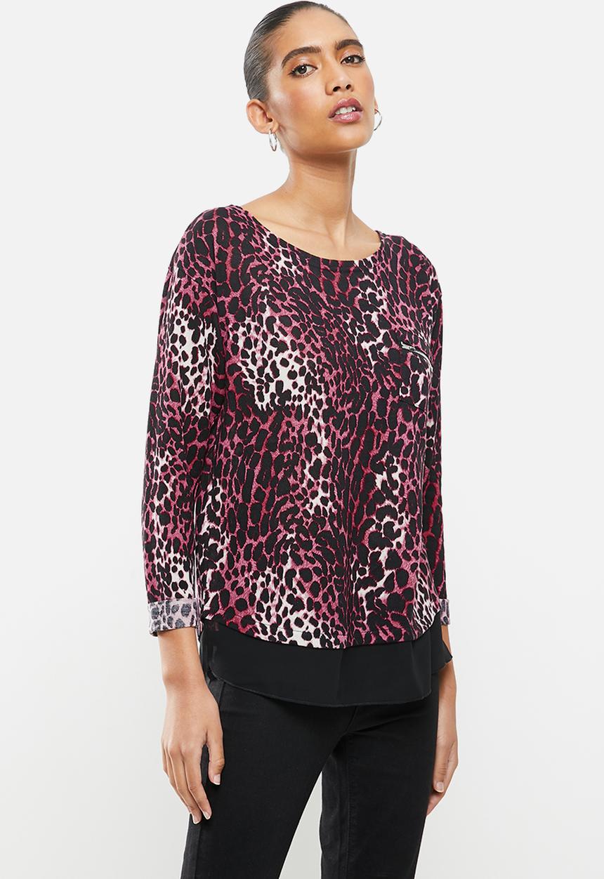 Revenge - Animal print contrast hem jumper - pink