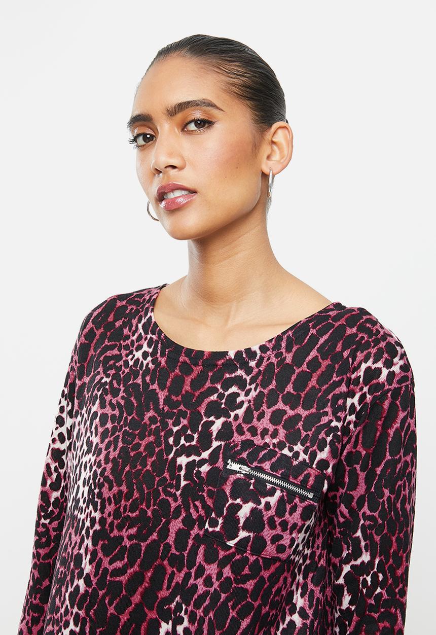 Revenge - Animal print contrast hem jumper - pink