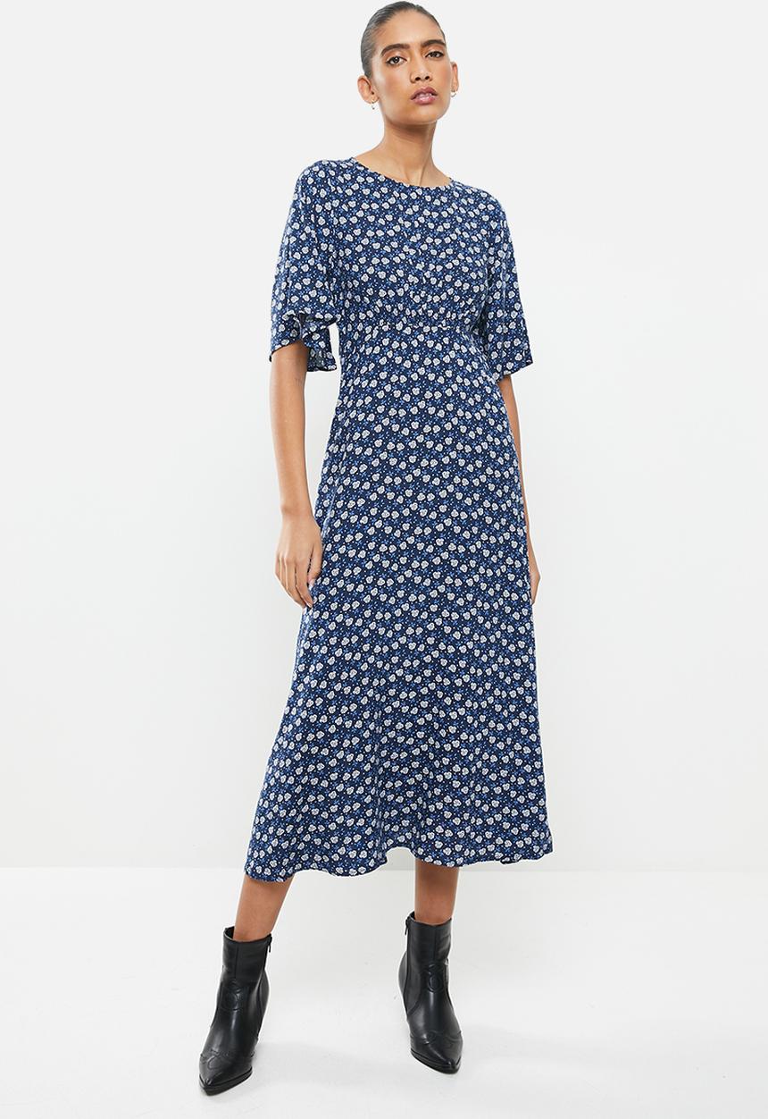 Revenge - Blossom print midi dress - navy