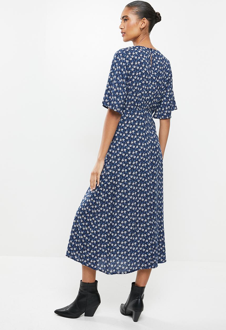 Revenge - Blossom print midi dress - navy