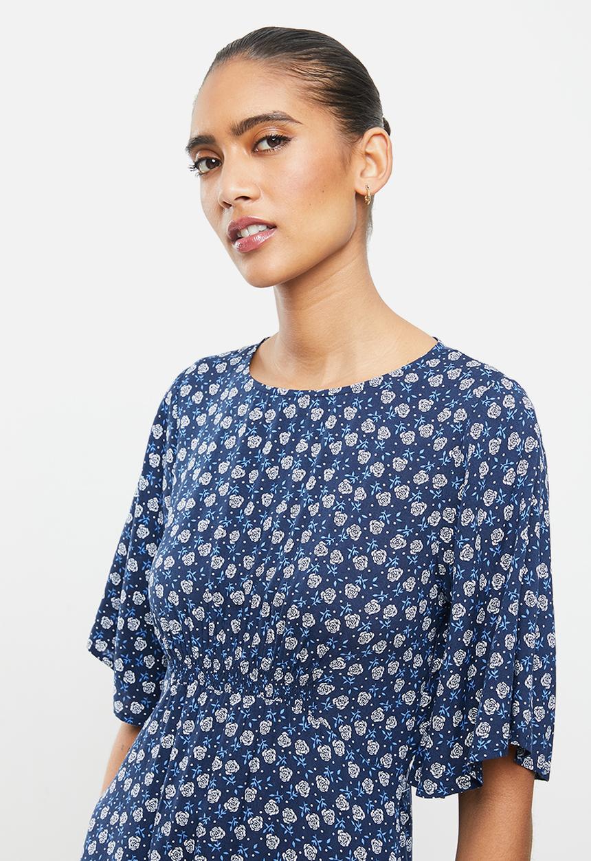 Revenge - Blossom print midi dress - navy
