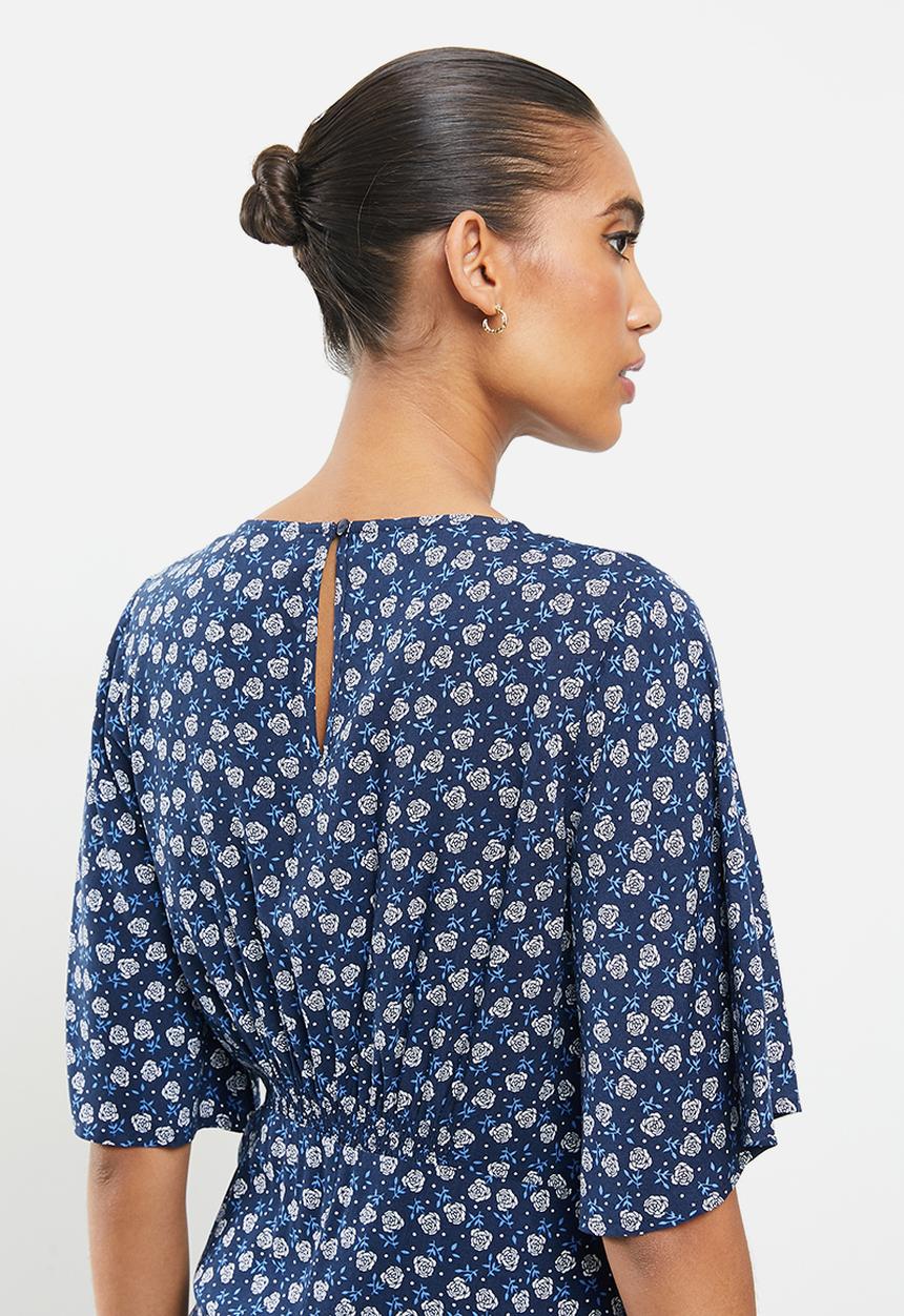 Revenge - Blossom print midi dress - navy