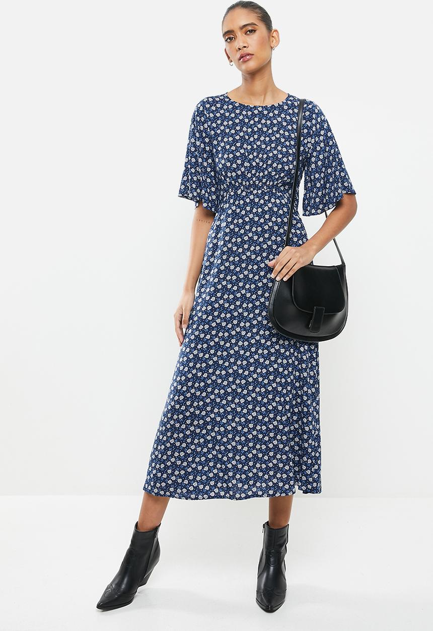 Revenge - Blossom print midi dress - navy