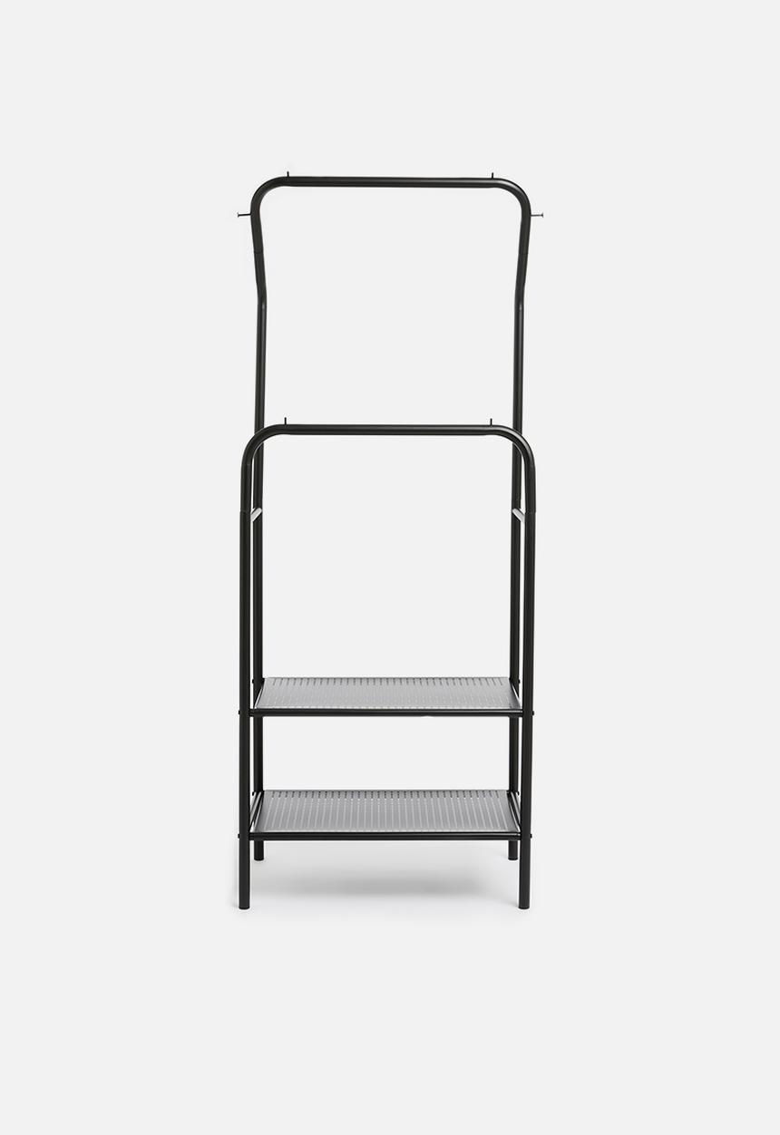 Sixth Floor - Iron cloth rack with mesh shelves - black