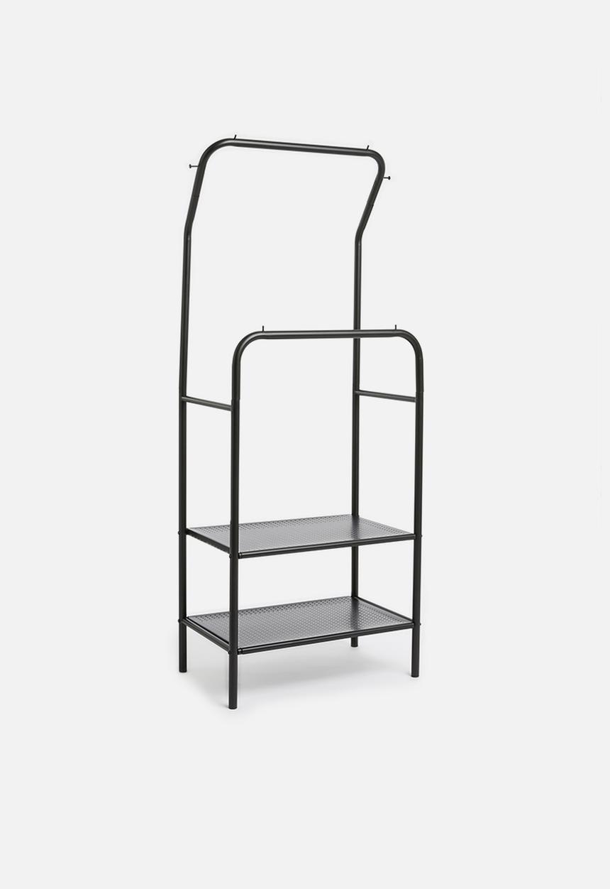 Sixth Floor - Iron cloth rack with mesh shelves - black