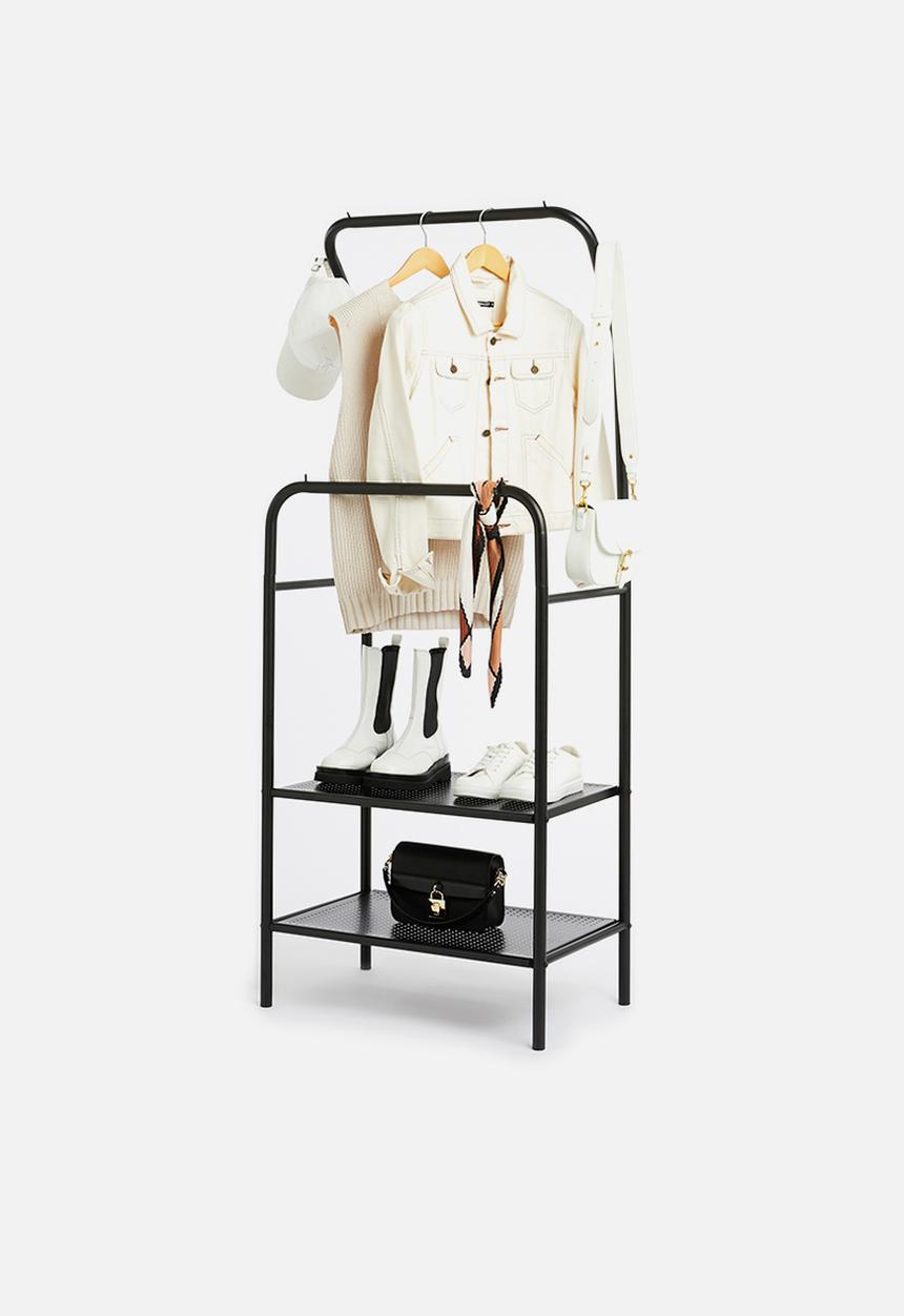 Sixth Floor - Iron cloth rack with mesh shelves - black