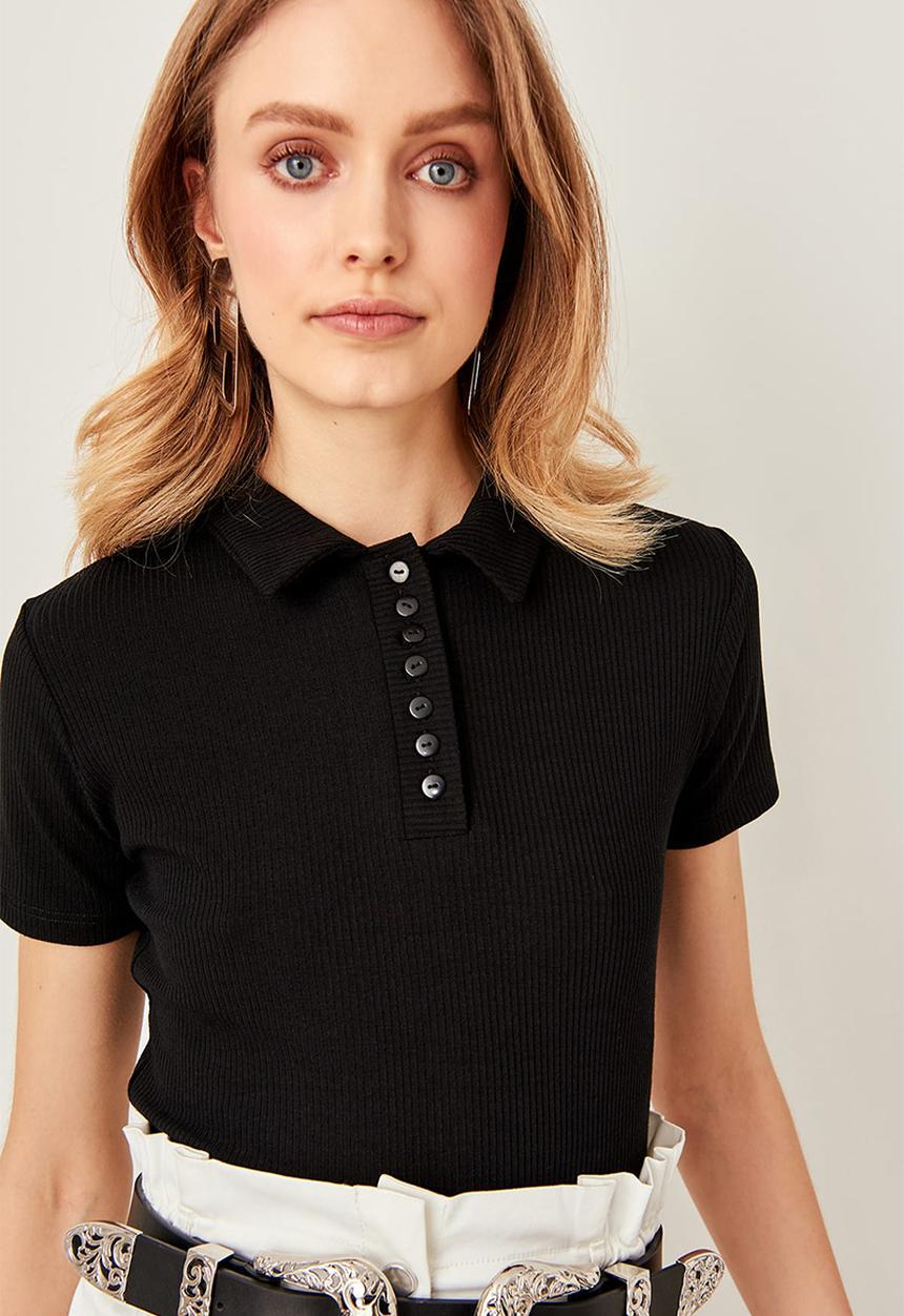 Trendyol - Siyah button detailed corded knit blouse - black