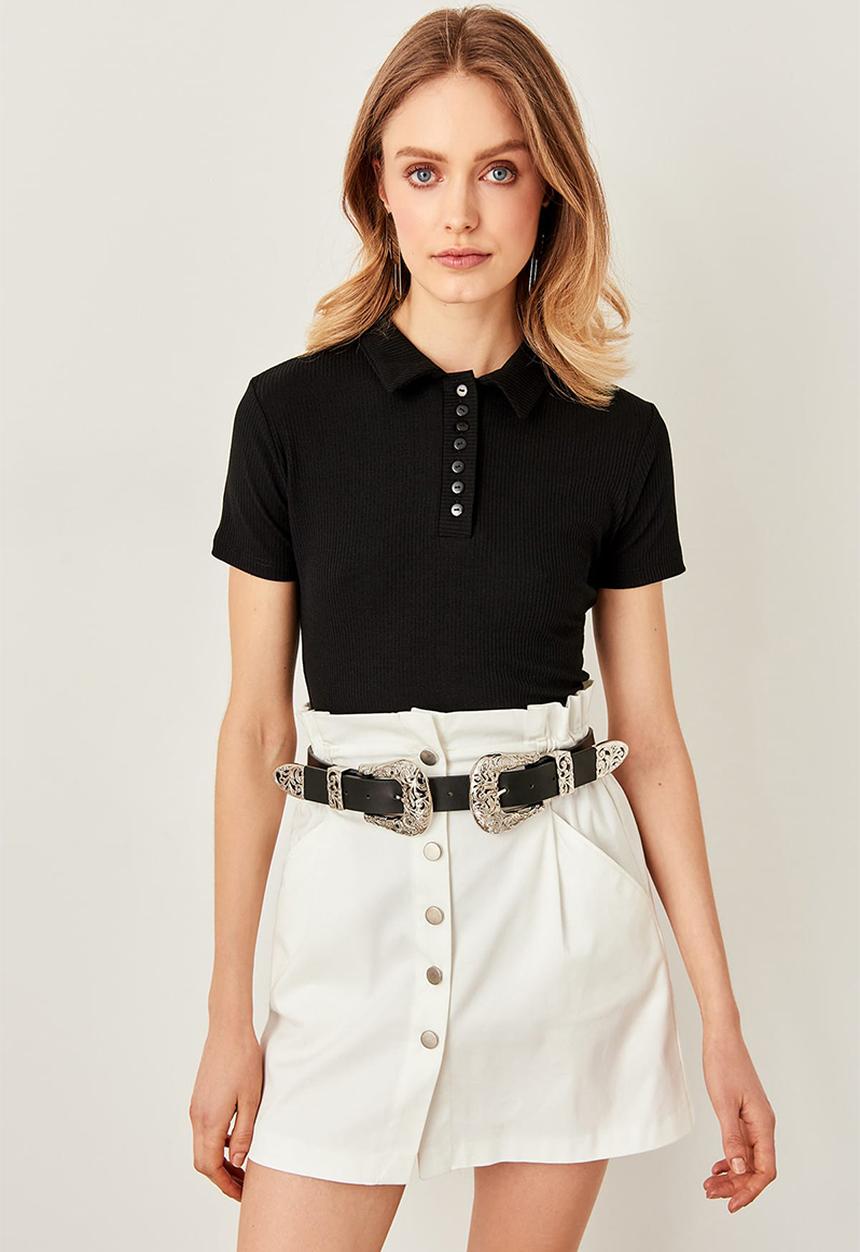 Trendyol - Siyah button detailed corded knit blouse - black