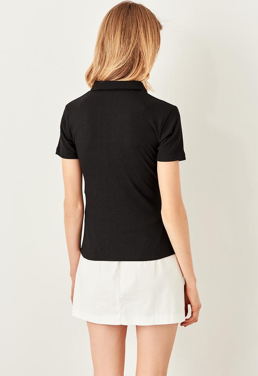 Trendyol - Siyah button detailed corded knit blouse - black
