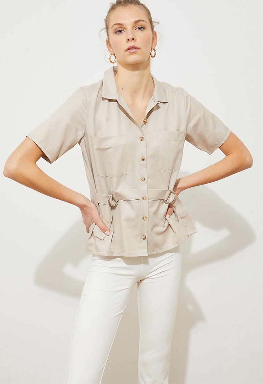 Trendyol - Tie detailed shirt - stone