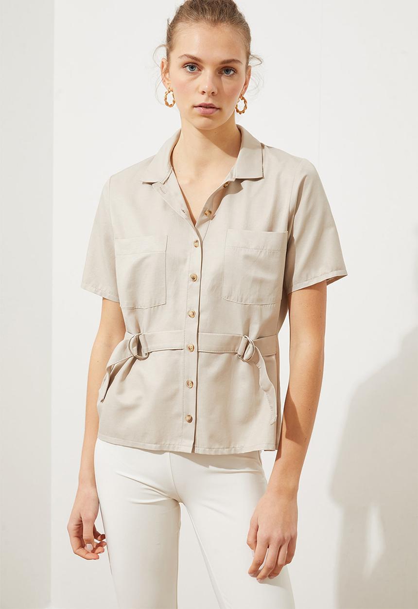 Trendyol - Tie detailed shirt - stone