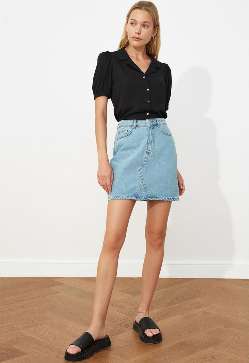 Trendyol - Basic mini denim skirt - blue
