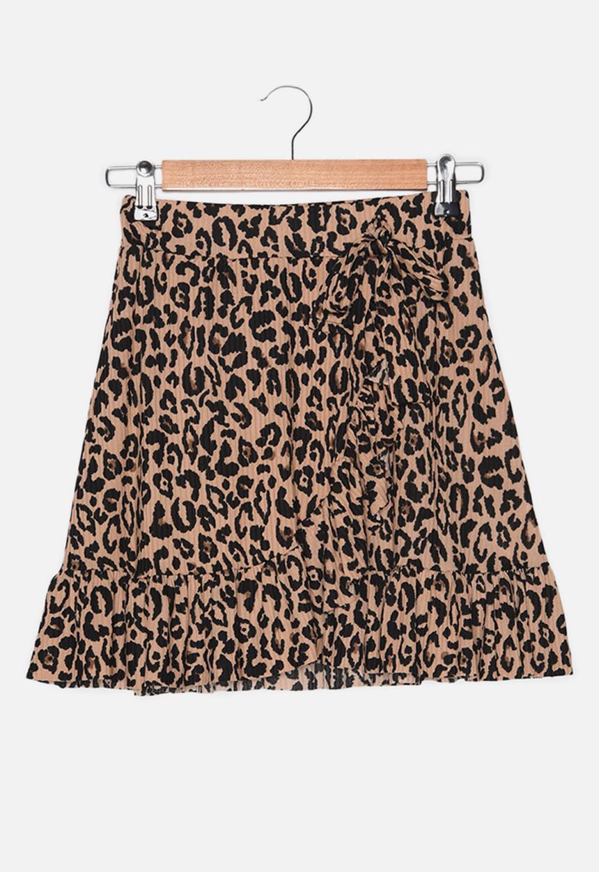 Trendyol - Floral pattern ruffle knit skirt - brown & black
