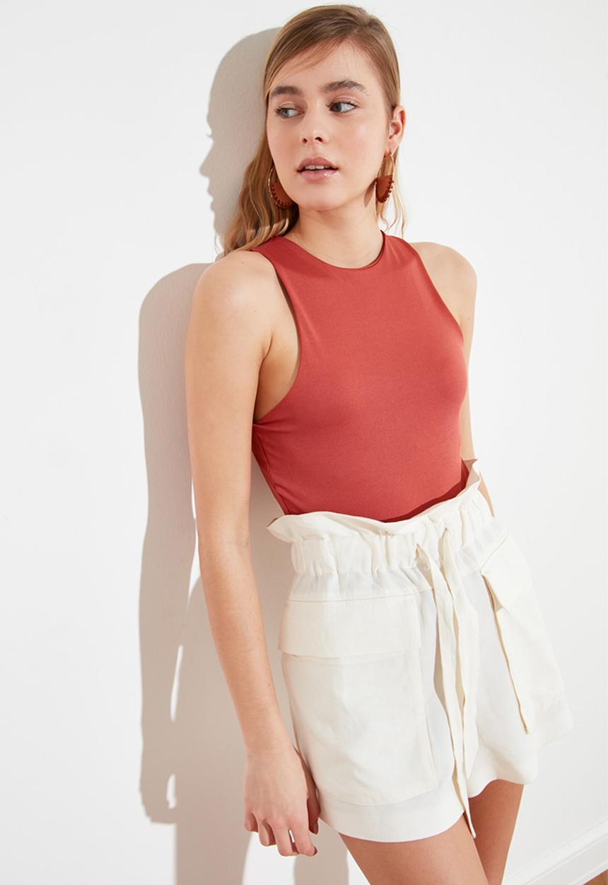 Trendyol - Snap fastener knitted body - burnt orange