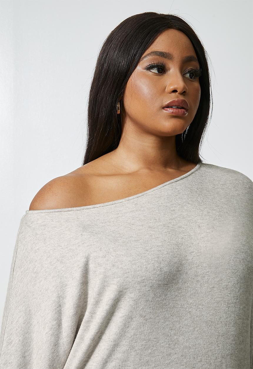 VELVET - Off the shoulder drapped dress - taupe 