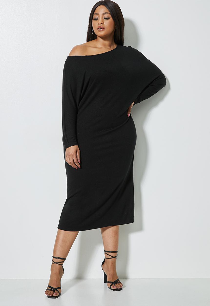 VELVET - Off the shoulder drapped dress - black 
