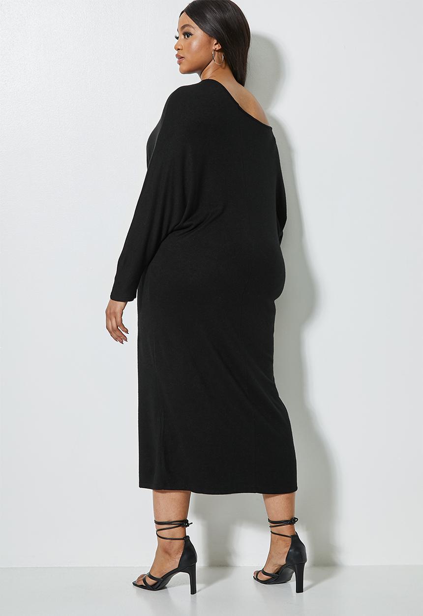 VELVET - Off the shoulder drapped dress - black 