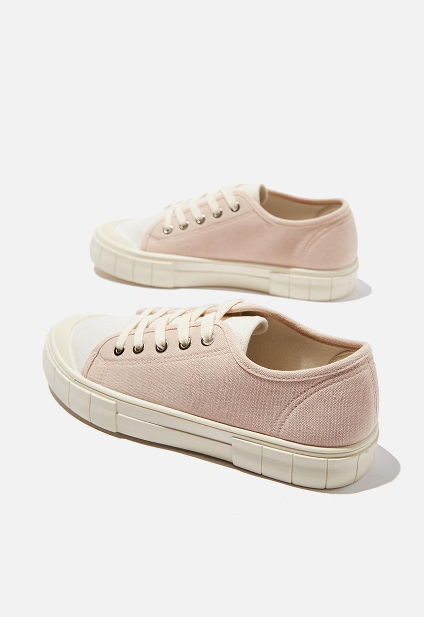 Cotton On - Peggy lace up plimsoll - baby pink ecru multi